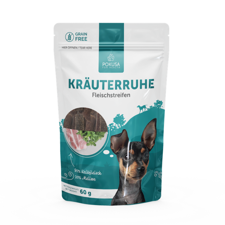 Hundesnack Kräuterruhe – Kalbfleisch & Melisse | Pokusa