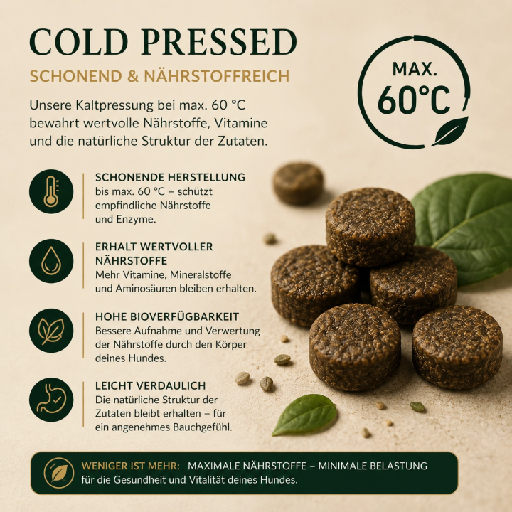 Kaltgepresstes Hundefutter Rind Gr. S – 52 % Fleisch | Pokusa